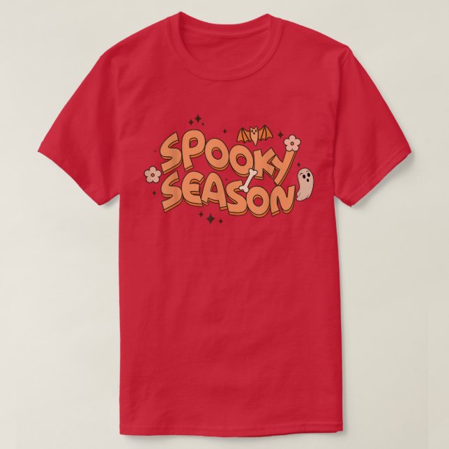 Cute Flower Bat and Ghost Spooky Season Funny Hall T-Shirt (Design Front)