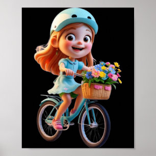 Cute Flower Bicycle Girl Funny Unisex Design for Poster