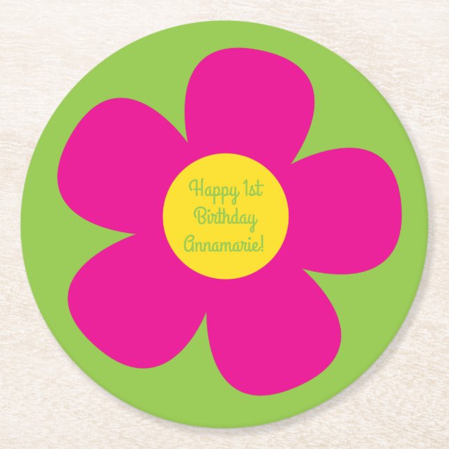 Cute Flower Birthday Party Round Paper Coaster (Front)