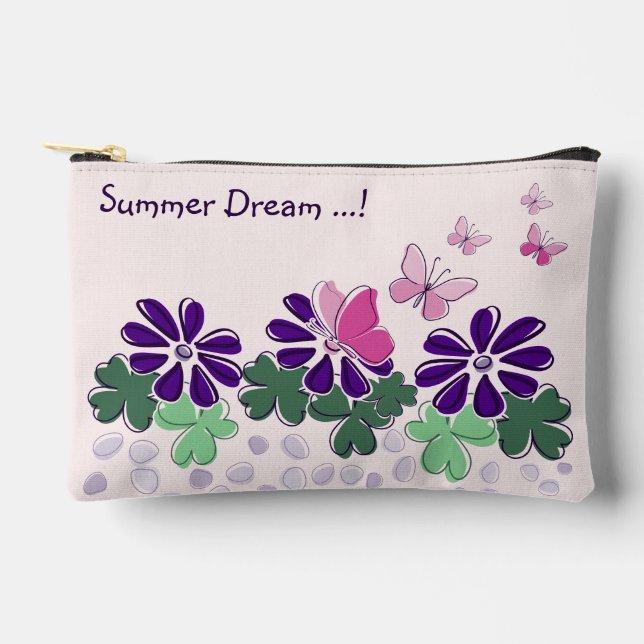 Cute Flower Butterflies Doodle Name Accessory Pouch (Front)