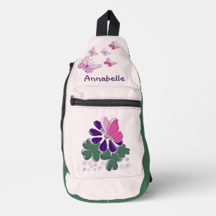 Cute Flower Butterflies Doodle Name Sling Bag
