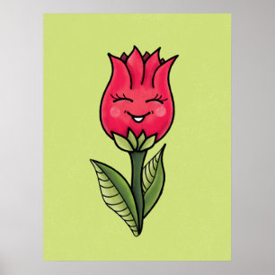 Cute Flower Cartoon Character Plant Lover Kids Poster