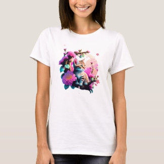 Cute Flower Cat Acrylic T-Shirt