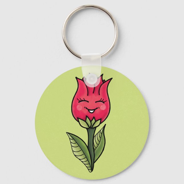 Cute Flower Character Girly Key Ring (Front)