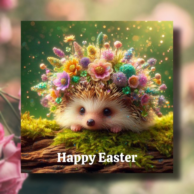 Cute Flower Crown Hedgehog Easter Wishes Holiday Card (Creator Uploaded)