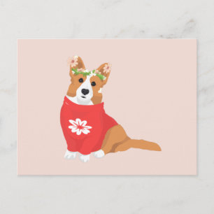 Cute Flower Crown Welsh Cardigan Corgi Postcard