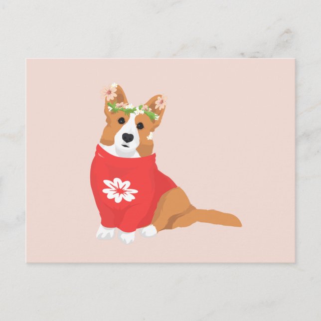 Cute Flower Crown Welsh Cardigan Corgi Postcard (Front)
