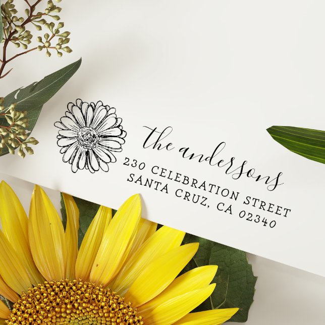 Cute Flower Custom Family Name & Return Address Rubber Stamp (Creator Uploaded)