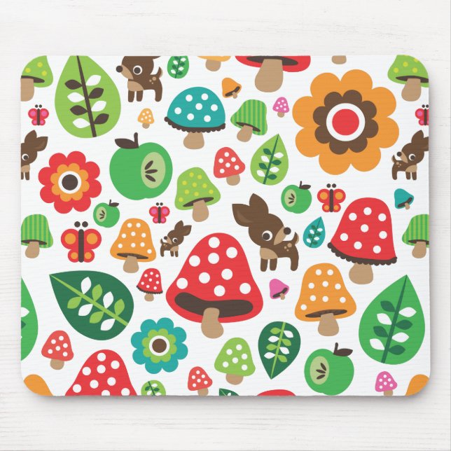 Cute flower deer mushroom pattern mouse pad (Front)