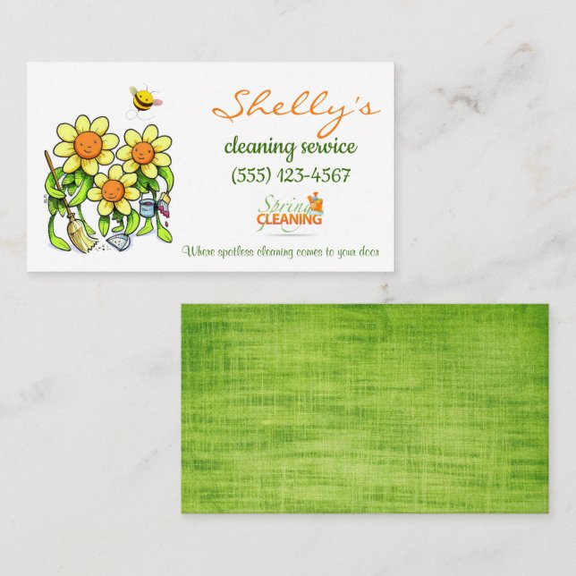 Cute Flower Design House Cleaning Services Business Card (Front/Back)
