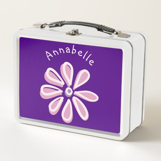 Cute Flower Doodle Your Name Metal Lunch Box (Front)