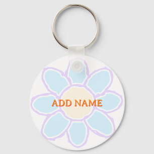 Cute Flower Drawing Custom Text Key Ring