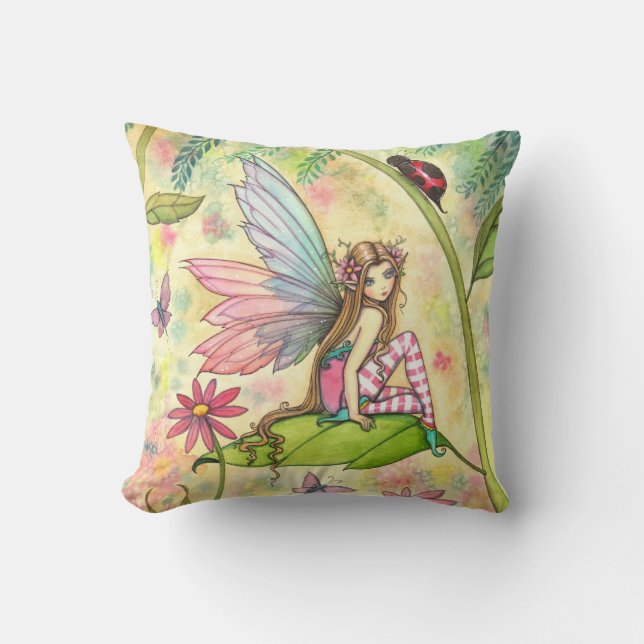 Cute Flower Fairy and Ladybug in Garden Cushion (Front)