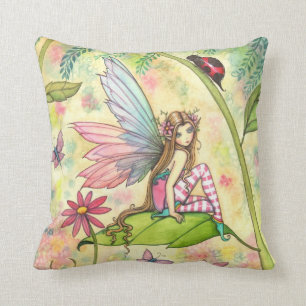 Cute Flower Fairy and Ladybug in Garden Cushion