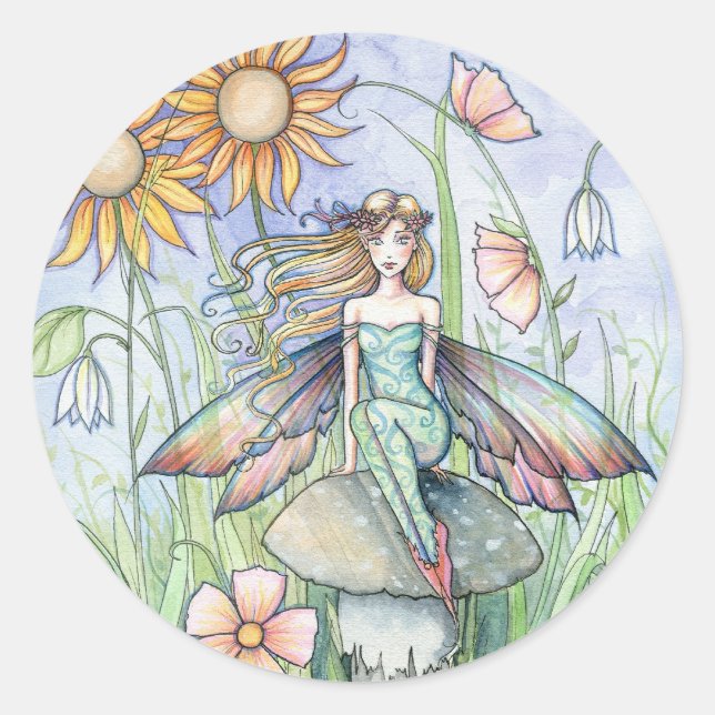Cute Flower Fairy Art Stickers by Molly Harrison (Front)