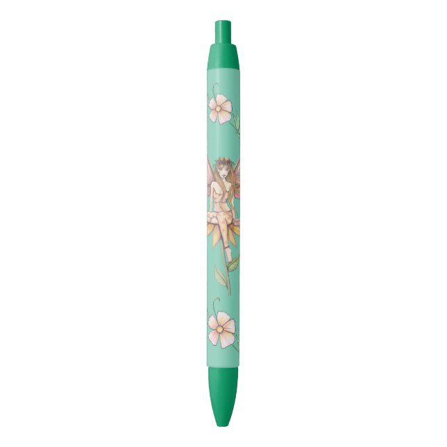 Cute Flower Fairy Fantasy Art Black Ink Pen (Front Vertical)