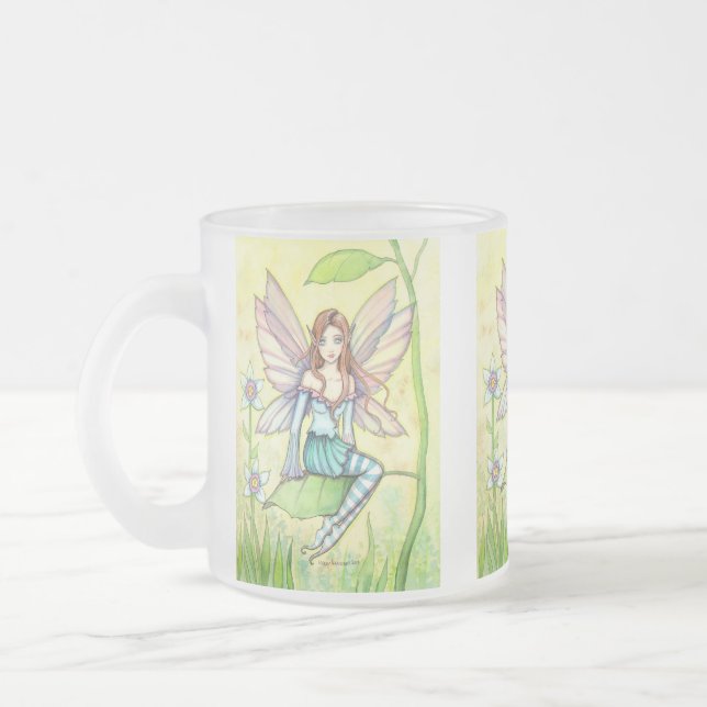 Cute Flower Fairy Fantasy Art Frosted Glass Coffee Mug (Left)