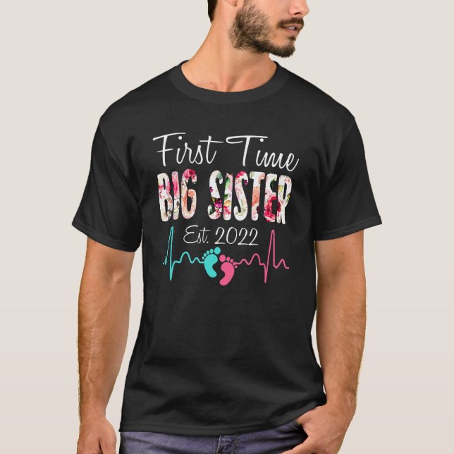 Cute Flower First Time Big Sister Birthday Mothers T-Shirt (Front)