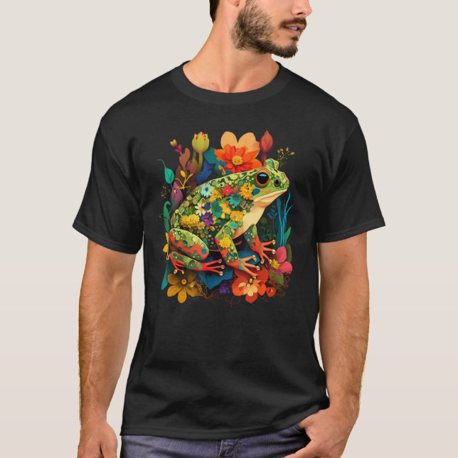 Cute Flower Frog on summer Floral Frog 3 T-Shirt (Front)