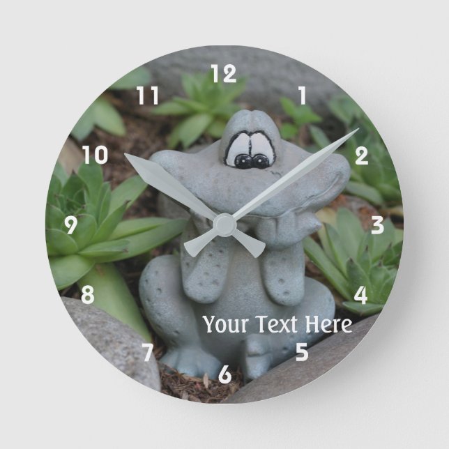 Cute Flower Garden Frog Ornament Round Clock (Front)