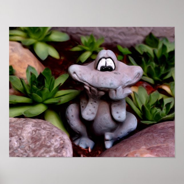 Cute Flower Garden Frog Photo Painting Poster (Front)