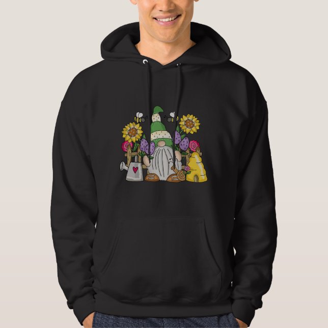 Cute Flower Garden Gnome with Bees and Flowers Gif Hoodie (Front)