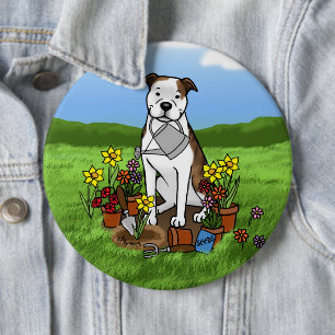 Cute Flower Gardener Pit Bull (lt brindle white 3) 6 Cm Round Badge
