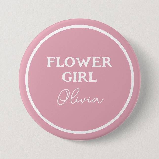 Cute Flower Girl Personalised Pink And White 7.5 Cm Round Badge (Front)
