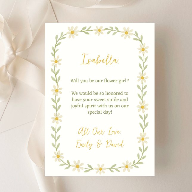 Cute Flower Girl Proposal Watercolor Daisy  Card (Creator Uploaded)