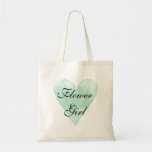 Cute flower girl tote bag for classy wedding party<br><div class="desc">Kids flower girl tote bag with vintage mint green watercolor heart. Romantic love symbol water colour painting design with elegant script calligraphy typography. Cute gift idea for stylish bride to be and bride's entourage. Personalizable template for brides crew / team, make one for trendy brides maids, maid of honour, matron...</div>