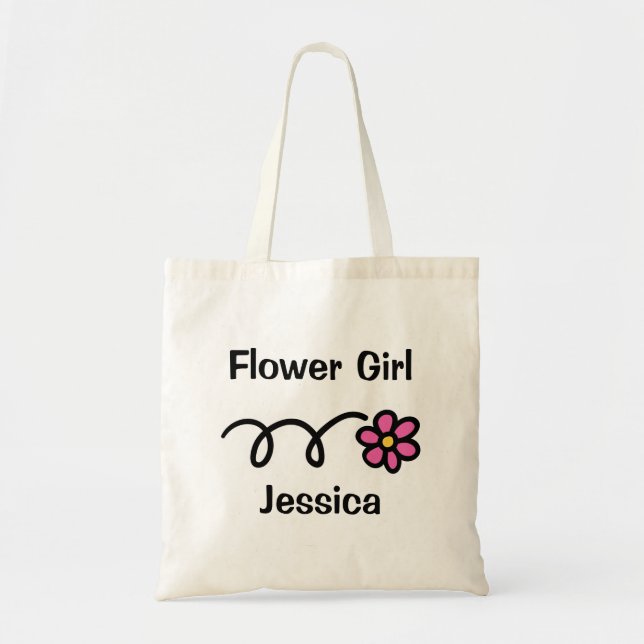 Cute flower girl tote bag with personalized name (Front)