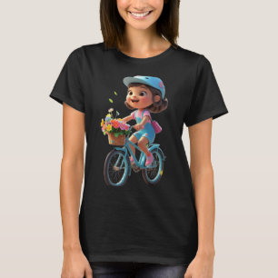 Cute Flower Girl with Bicycle Funny Unisex Design T-Shirt