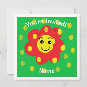 Cute Flower Green Red Smiling Cartoon Party Card
