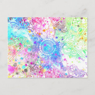Cute flower henna hand drawn design watercolors postcard