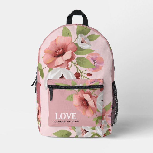 Cute Flower Illustrated Girl Backpack (Front)