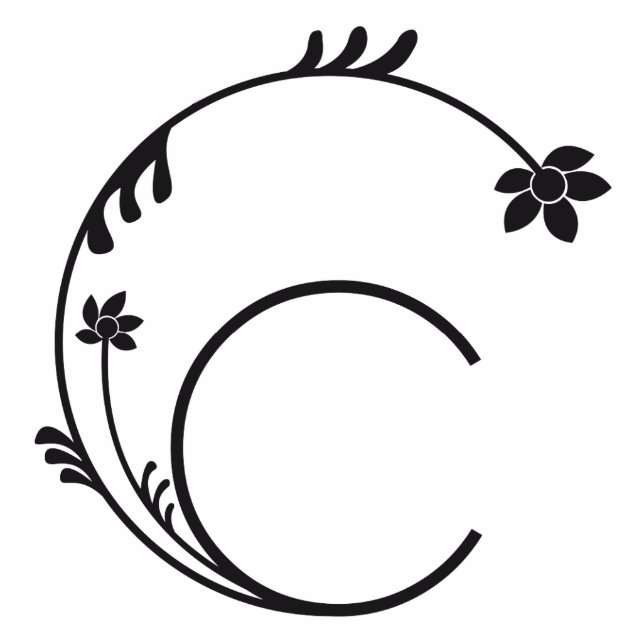 CUTE FLOWER MONOGRAM LETTER C BLACK STANDING PHOTO SCULPTURE (Front)