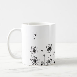 Cute Flower Mug – Black and White Wildflower Desig