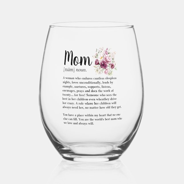 Cute Flower Mum Definition Stemless Wine Glass (Front)