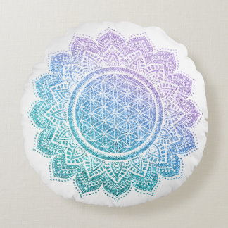 Cute flower of life Mandala glitter meditation Round Cushion