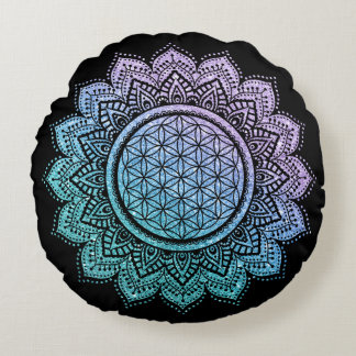 Cute flower of life Mandala glitter meditation  Round Cushion