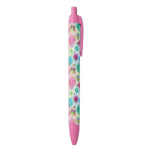 Cute flower owl background pattern black ink pen