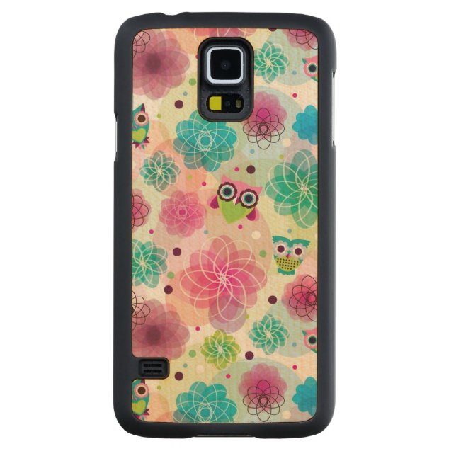 Cute flower owl background pattern carved maple galaxy s5 case (Back)