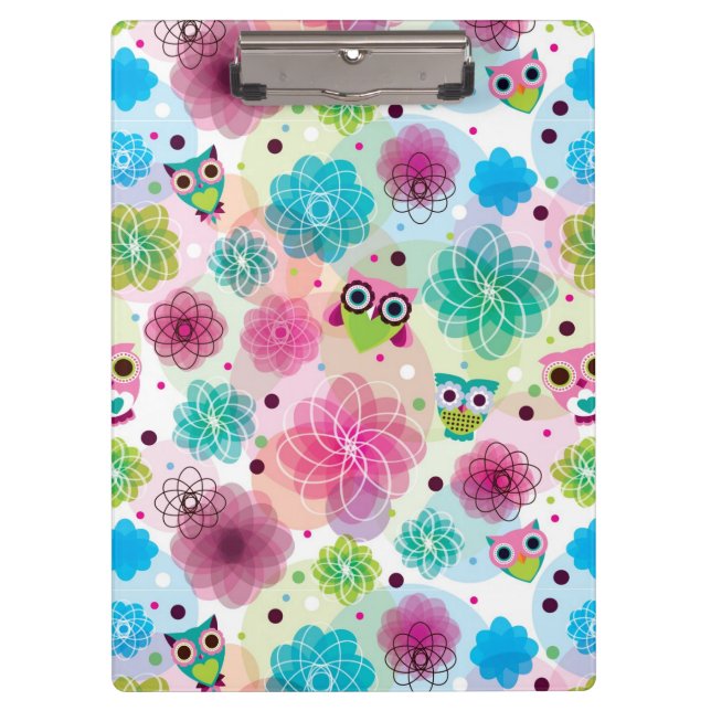 Cute flower owl background pattern clipboard (Front)