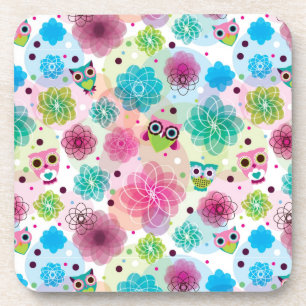 Cute flower owl background pattern coaster