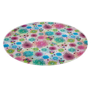 Cute flower owl background pattern cutting board