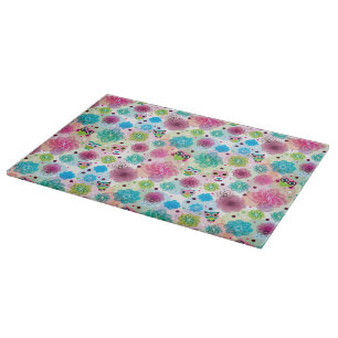 Cute flower owl background pattern cutting board