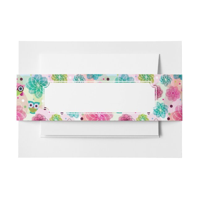 Cute flower owl background pattern invitation belly band (Front Example)