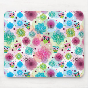 Cute flower owl background pattern mouse mat