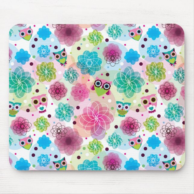Cute flower owl background pattern mouse mat (Front)
