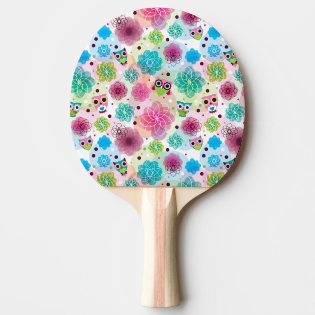 Cute flower owl background pattern ping pong paddle (Front)